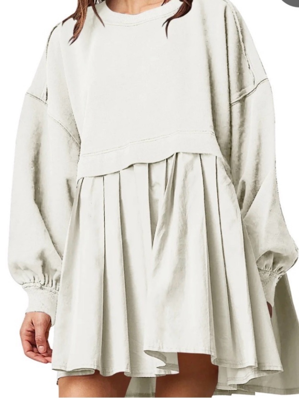 Women Oversized Sweatshirt Dress Patchwork Crewneck Long Sleeve Flowy Pleated